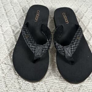 New Women's Black Cobian Braided Bounce Flip Flops Sandals Size 8